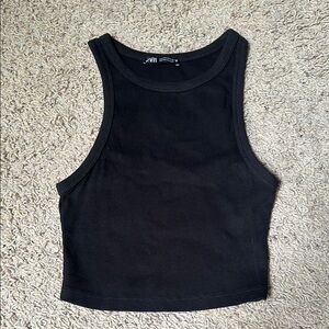Zara Black Ribbed cropped Tank Top